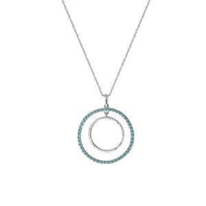 Blue Topaz and Diamond Circle Pendant in Silver
