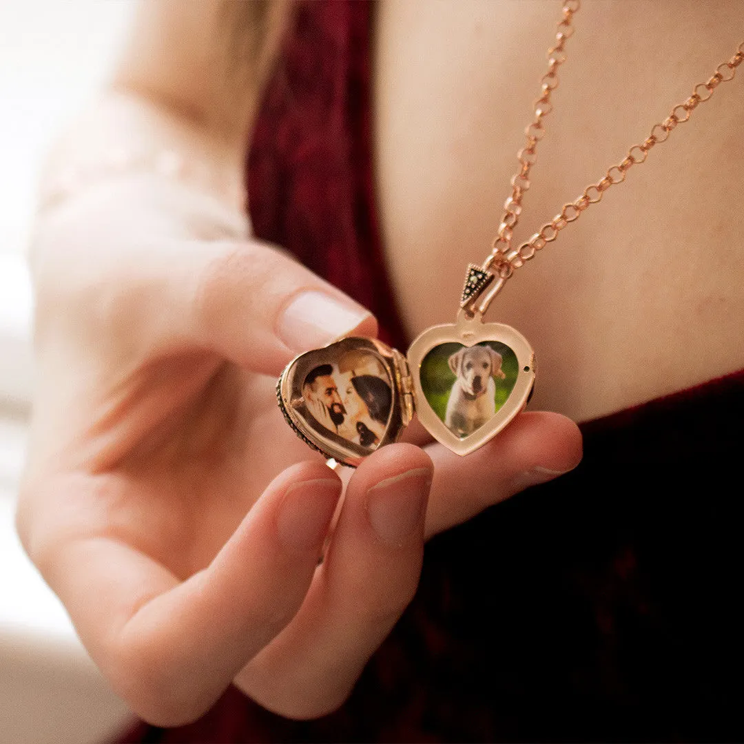 Blue Topaz Vintage Heart Locket | Rose Gold