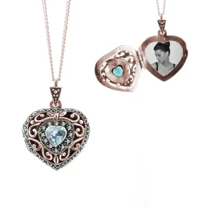 Blue Topaz Vintage Heart Locket | Rose Gold