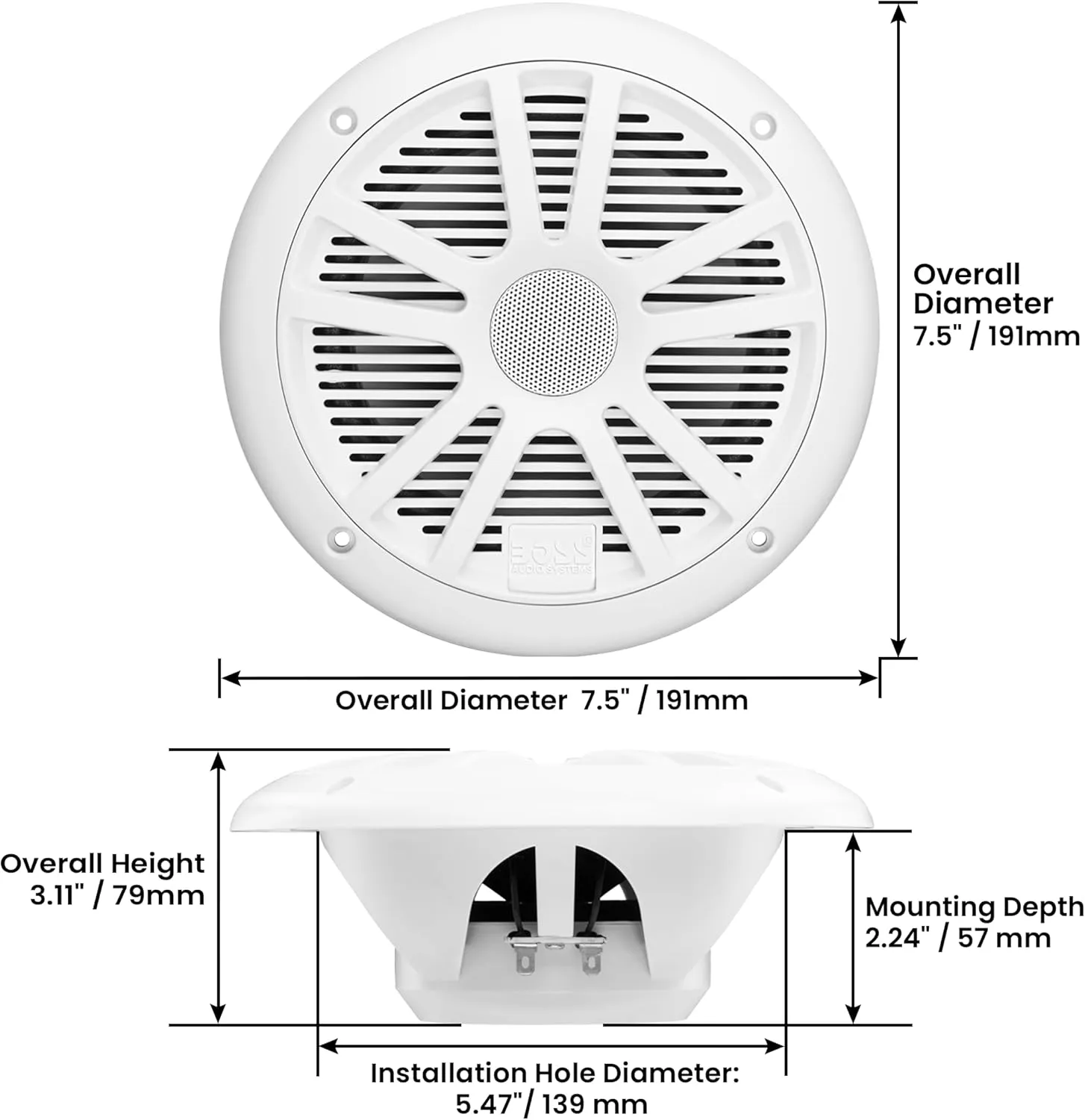 BOSS Audio Systems MR6W 6.5 Marine Speakers - 180 Watts (Per Pair), Full Range, 2-Way, Coaxial, 4 Ohms, Weatherproof