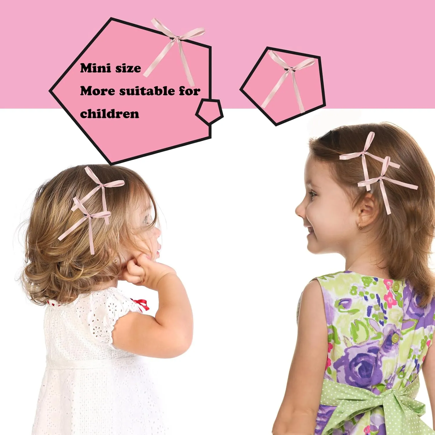 Bow Hair Clip, 10Pcs Pink Satin Fabric Bowknot with Long Tail Tassel Ribbon Claw Clips for Girls Teens Kids Hair Barrettes with Bow Accessories