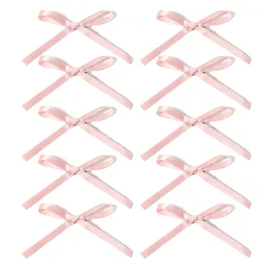 Bow Hair Clip, 10Pcs Pink Satin Fabric Bowknot with Long Tail Tassel Ribbon Claw Clips for Girls Teens Kids Hair Barrettes with Bow Accessories