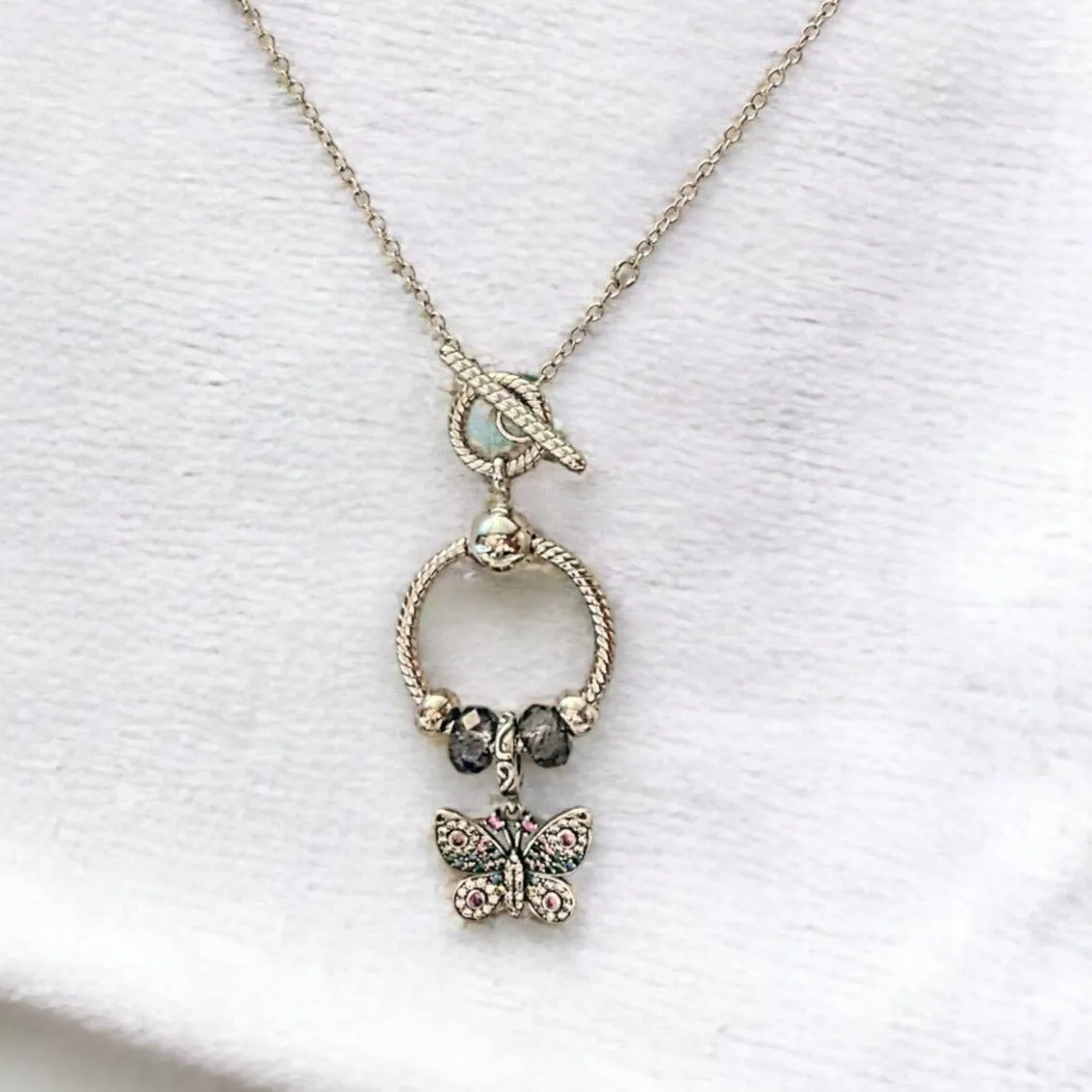 Butterfly Sterling Silver Toggle Charm Necklace, 20 inches