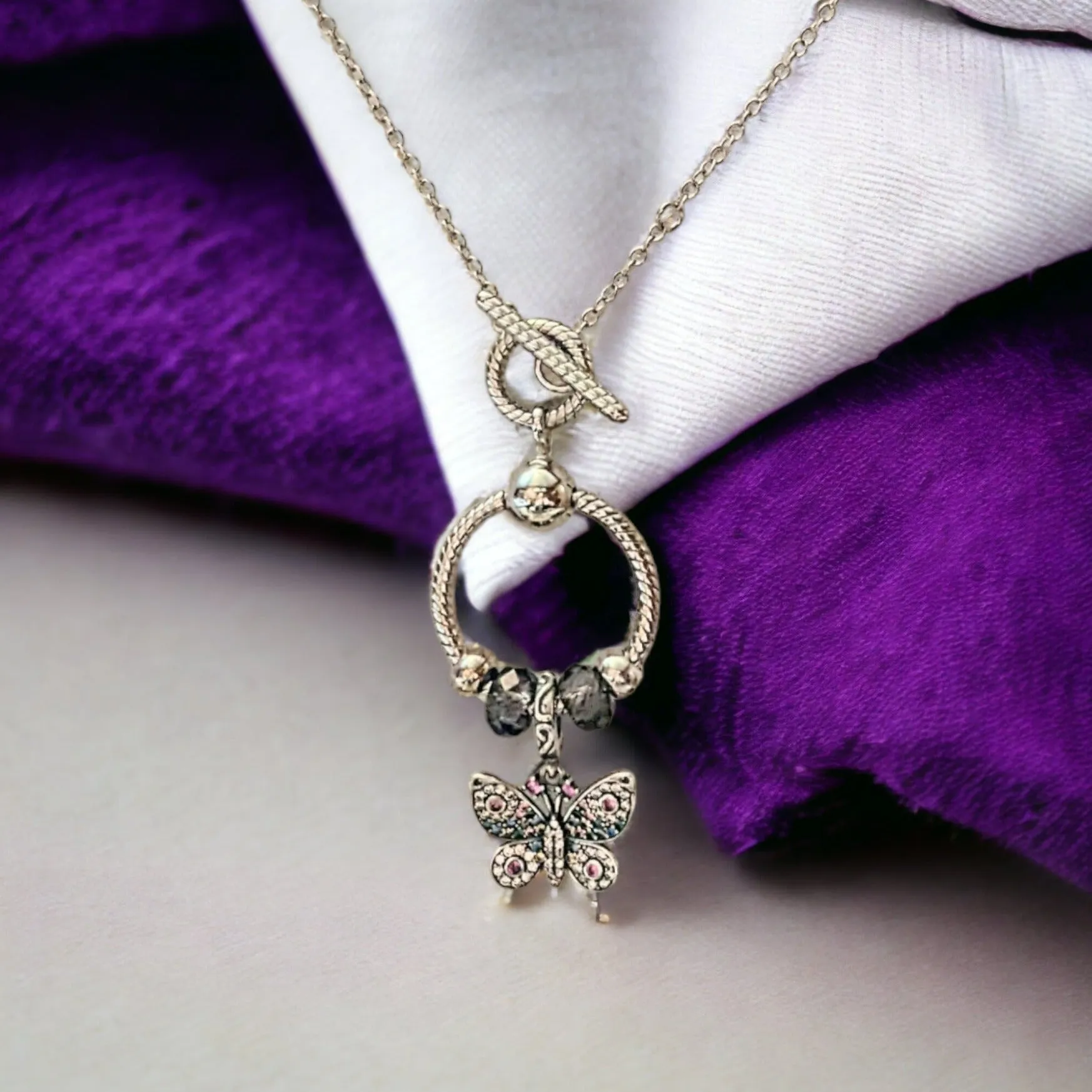 Butterfly Sterling Silver Toggle Charm Necklace, 20 inches