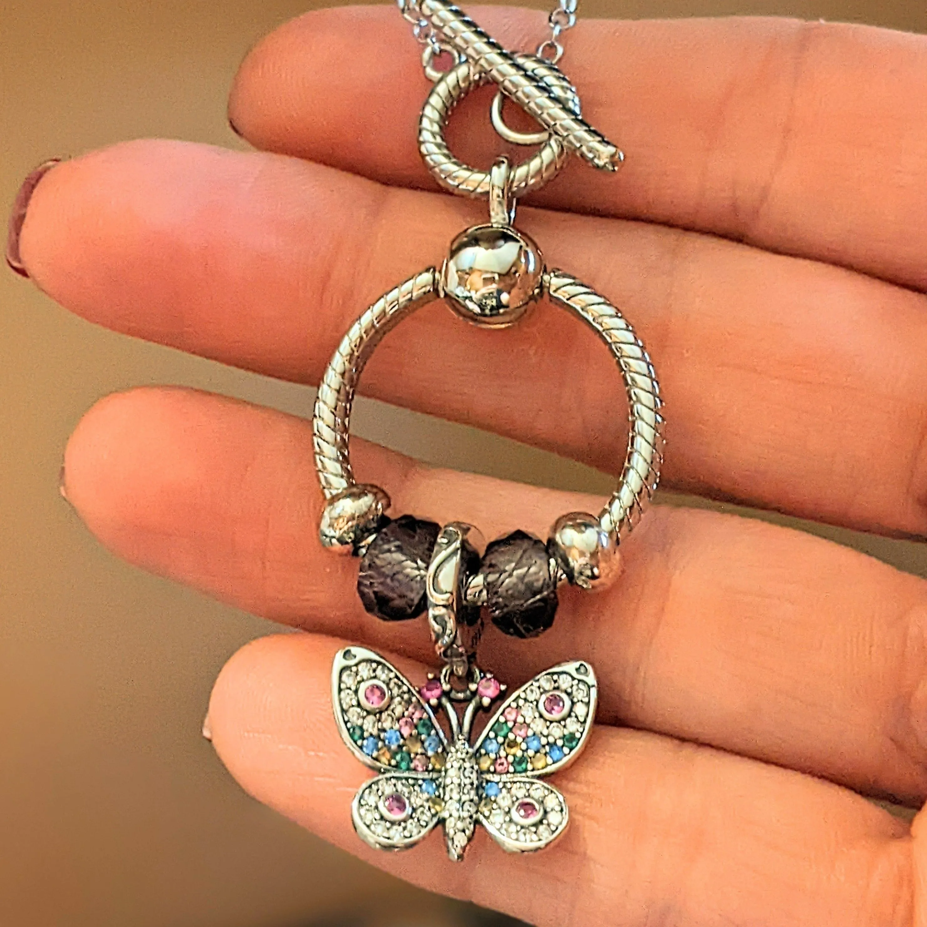 Butterfly Sterling Silver Toggle Charm Necklace, 20 inches
