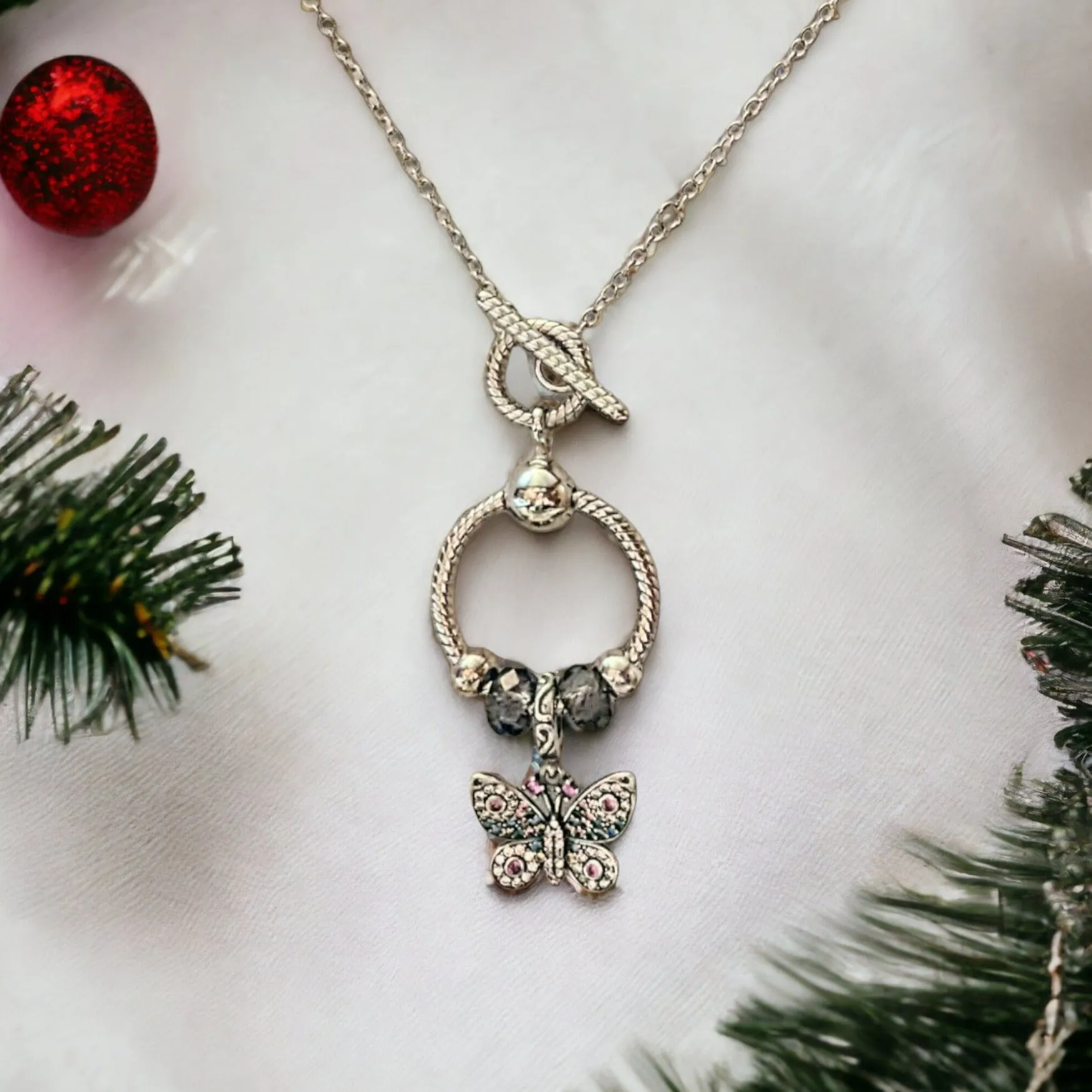 Butterfly Sterling Silver Toggle Charm Necklace, 20 inches