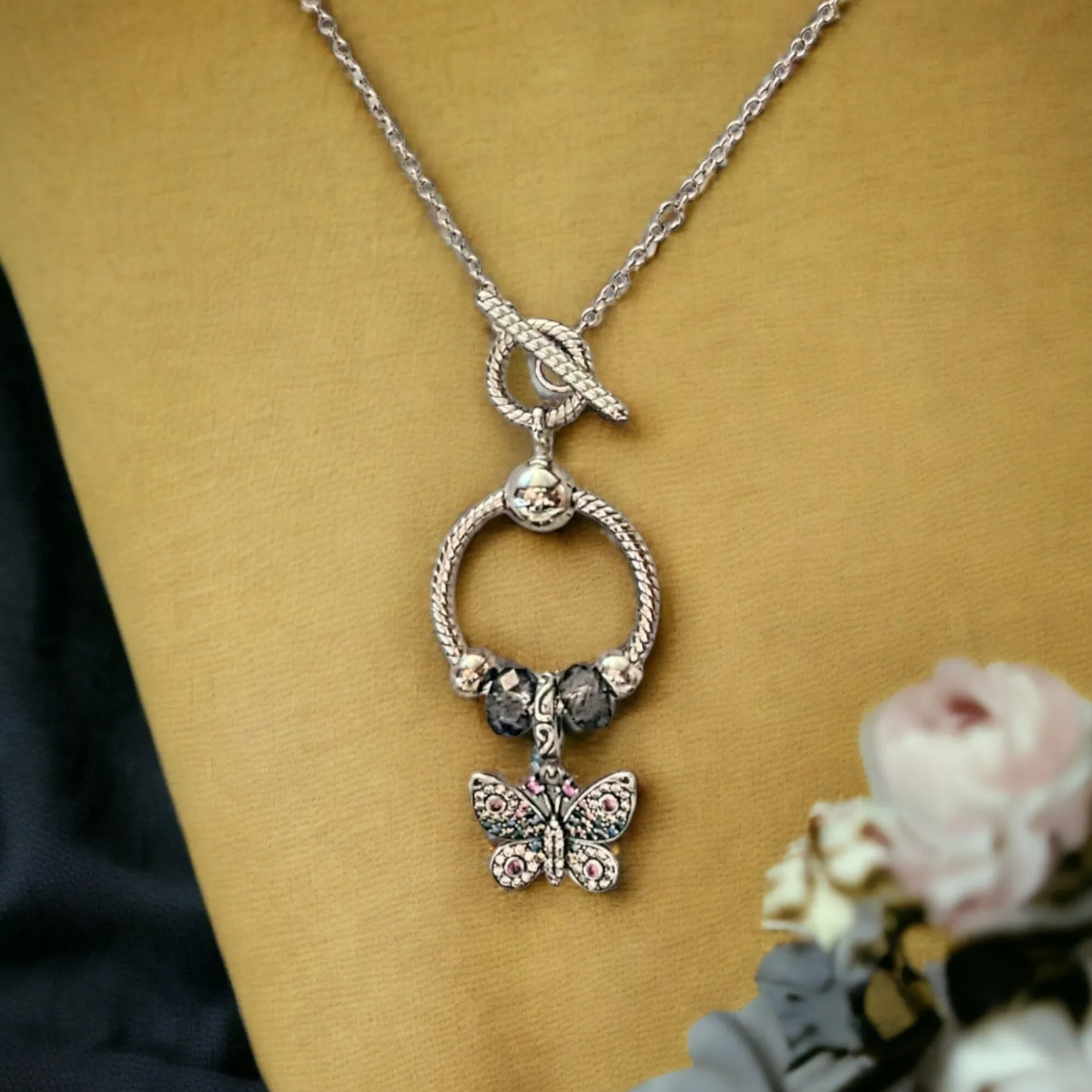 Butterfly Sterling Silver Toggle Charm Necklace, 20 inches
