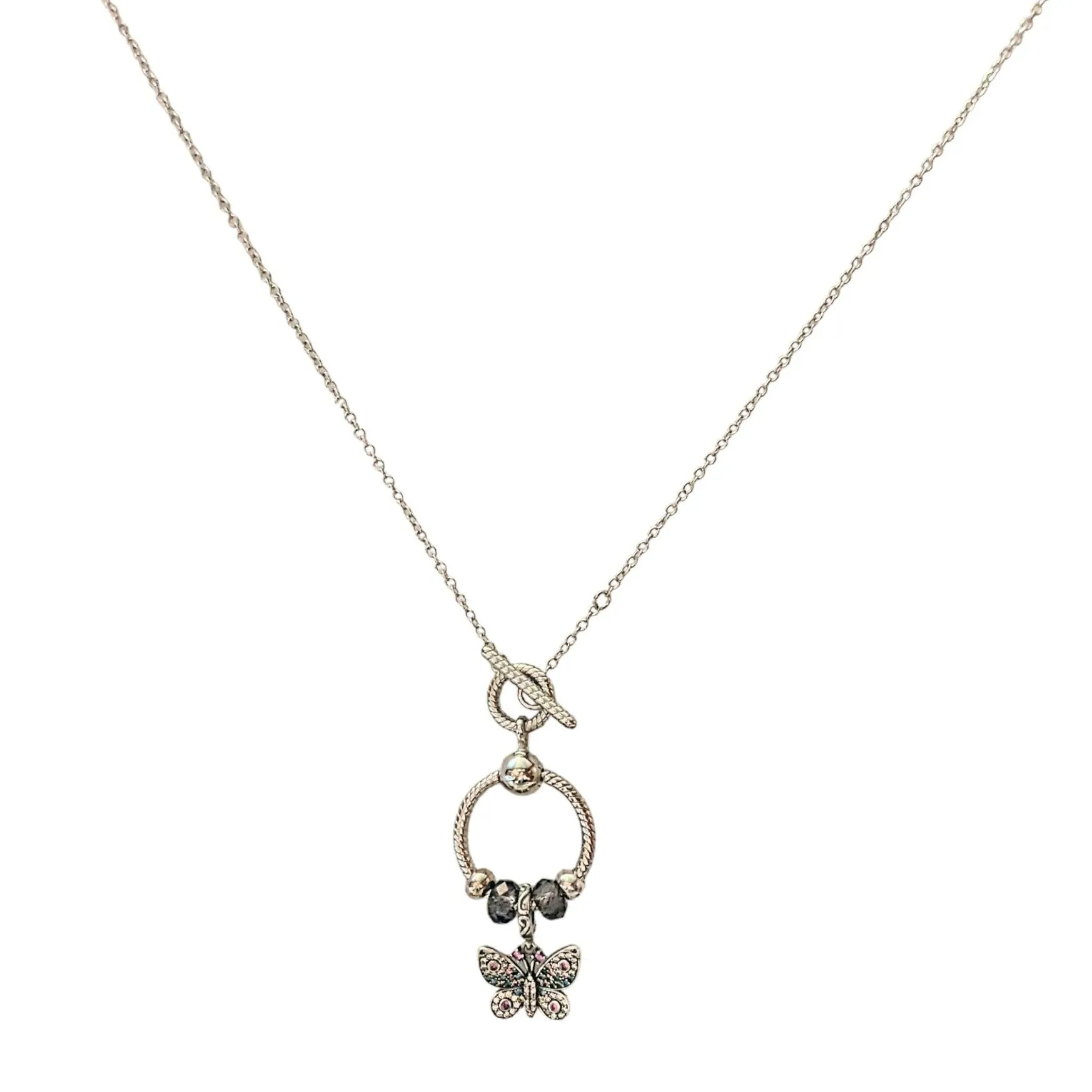 Butterfly Sterling Silver Toggle Charm Necklace, 20 inches