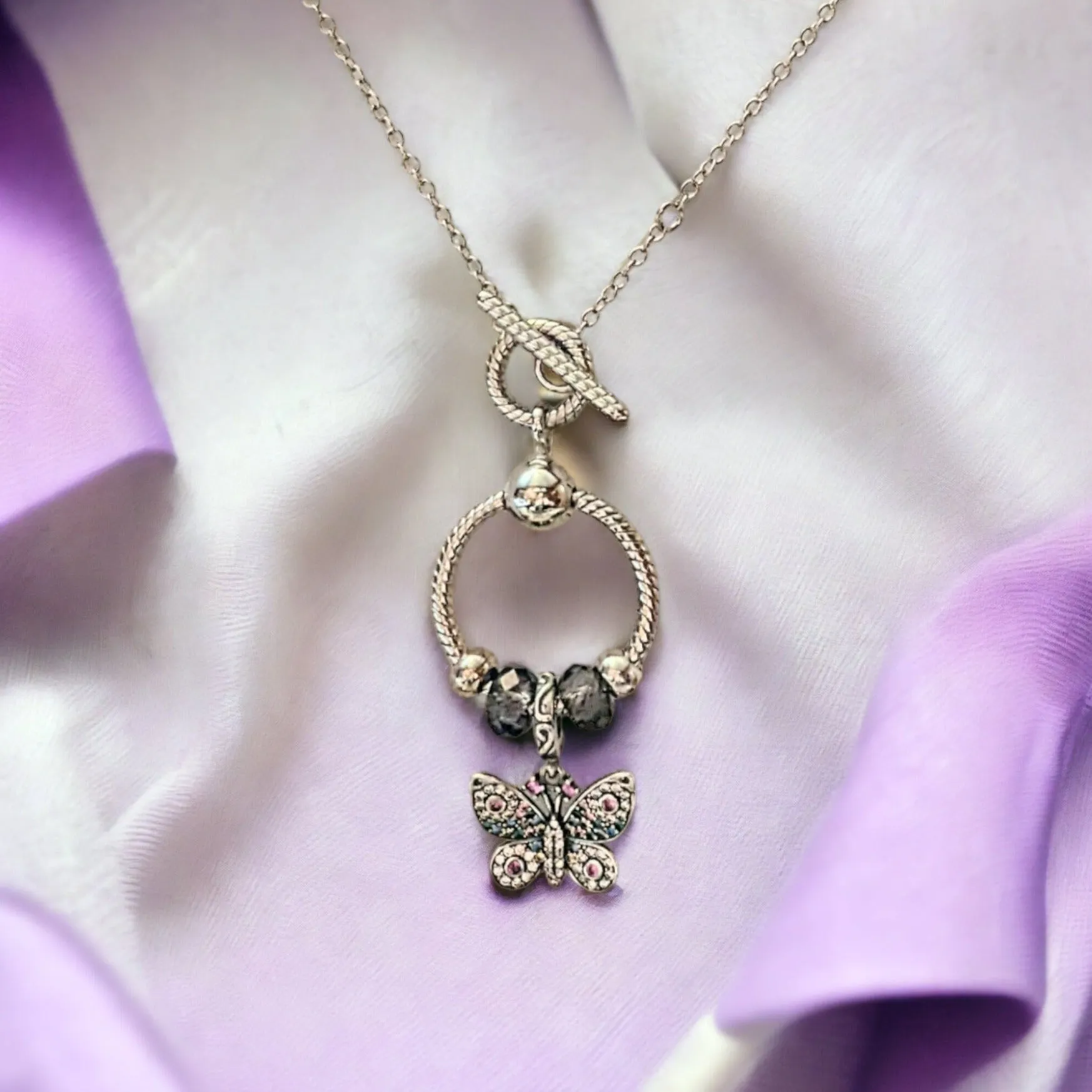Butterfly Sterling Silver Toggle Charm Necklace, 20 inches