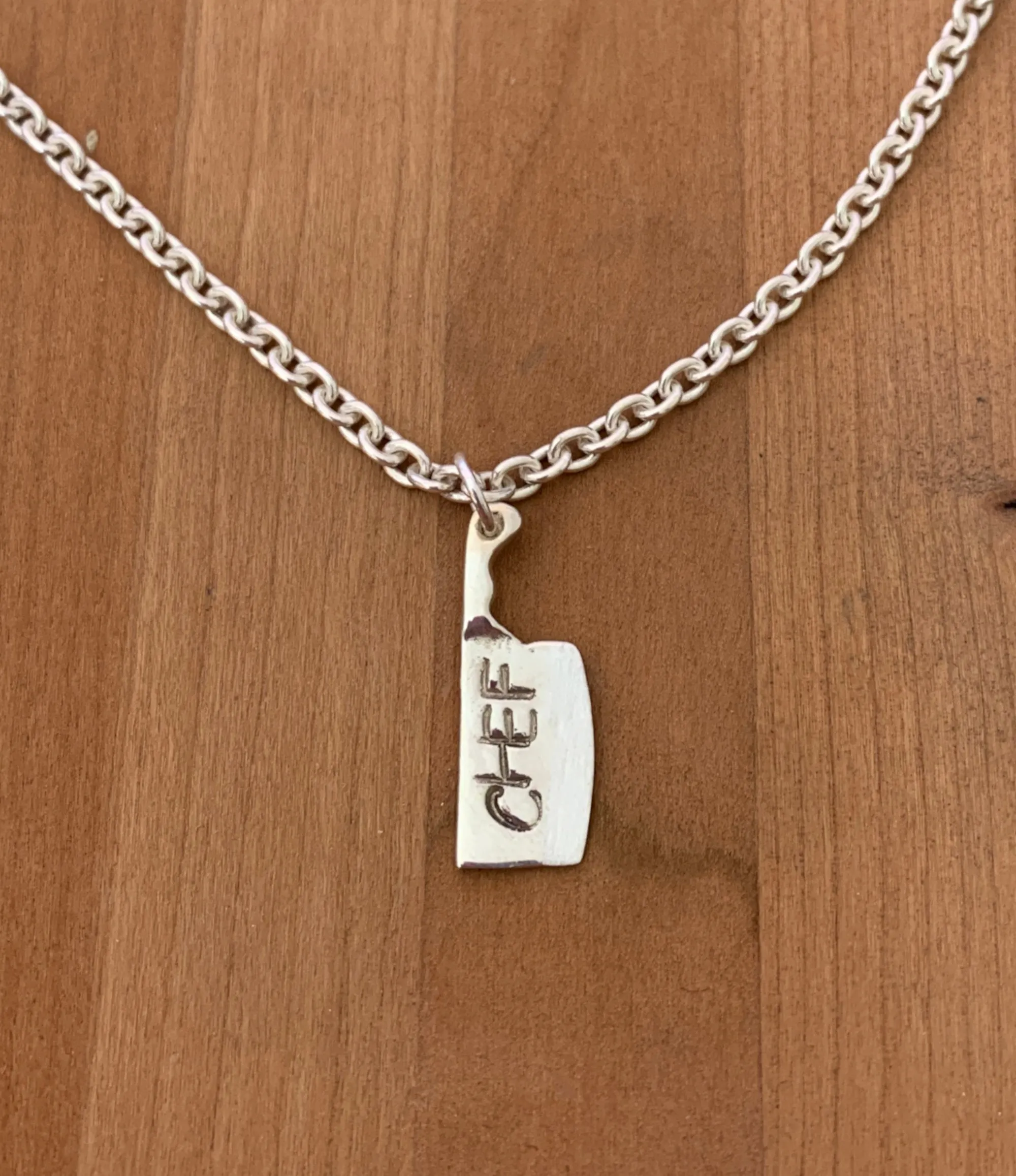 Chef's Handstamped Chef Cleaver Charm Necklace in Sterling Silver
