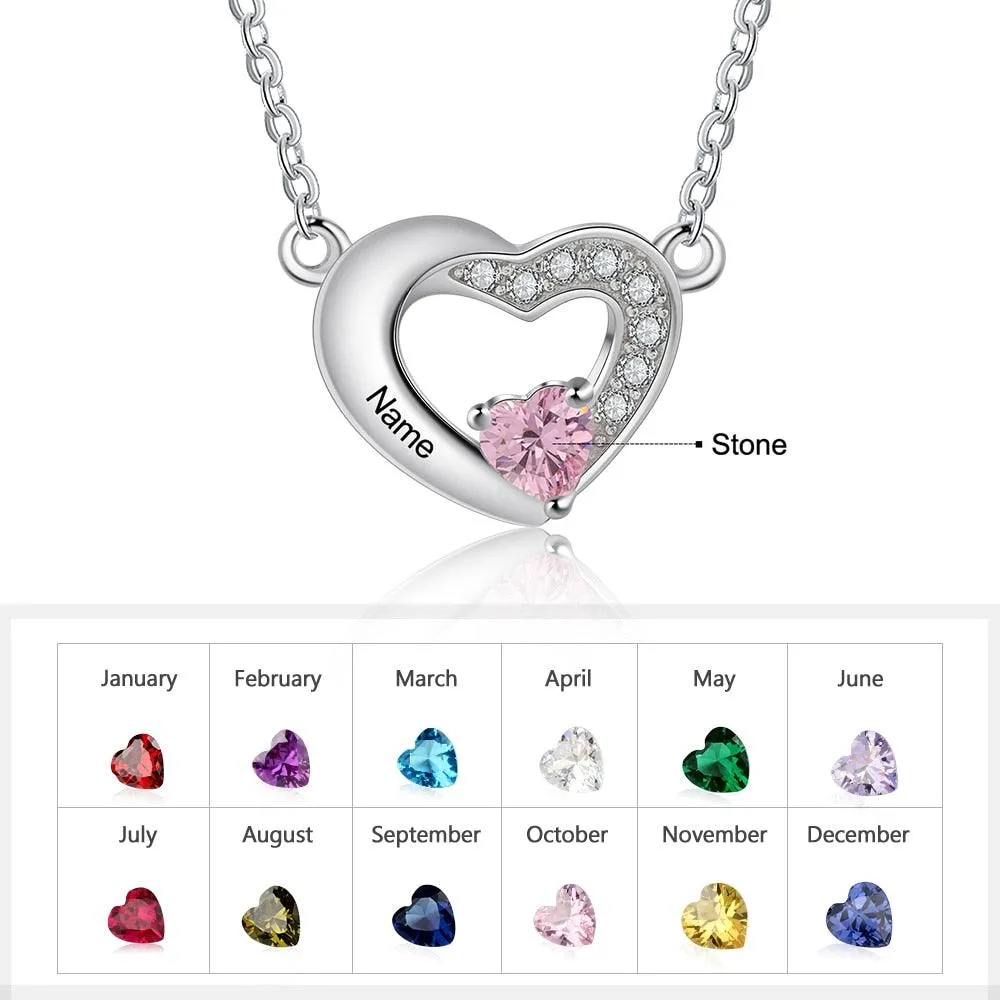 Classic Heart Pendant Necklace for Women, Personalized Birthstone and Name Engraving Pendant