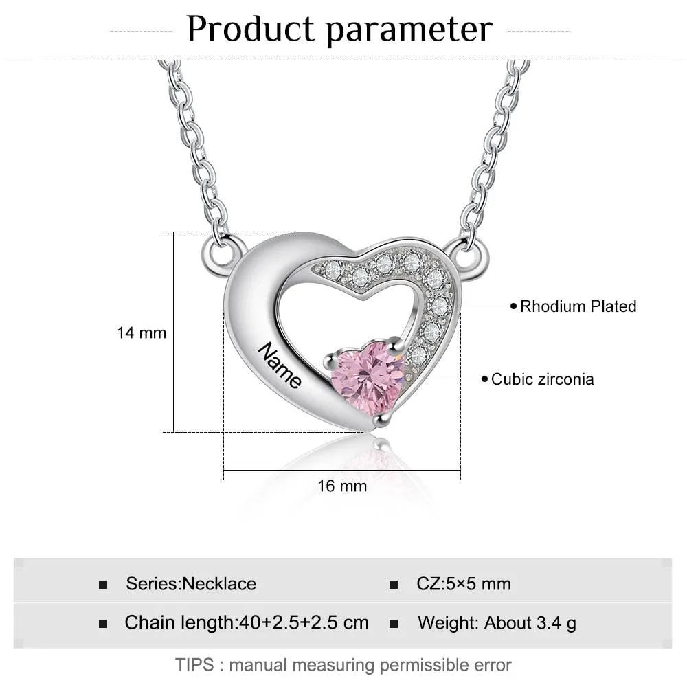 Classic Heart Pendant Necklace for Women, Personalized Birthstone and Name Engraving Pendant