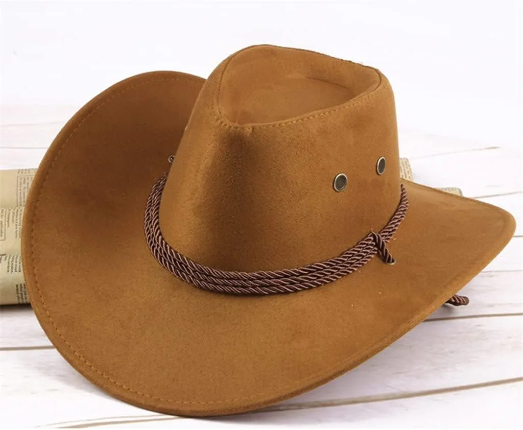 Classic Women Men Western Cowboy Hat Wide Brim Outdoor Fedora Hat with Buckle Belt Independence Day s Birthday