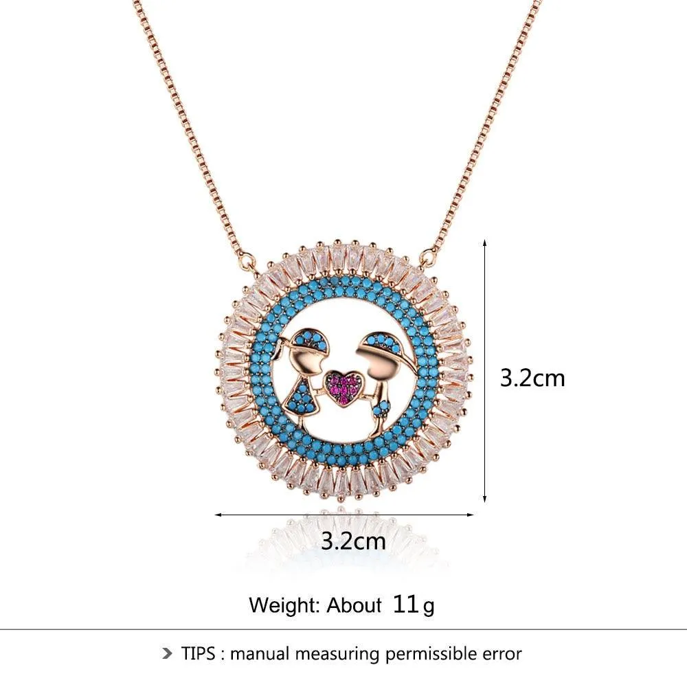 Cubic Zirconia Sterling Silver 925 Women Necklace with Boy Girl Pendant
