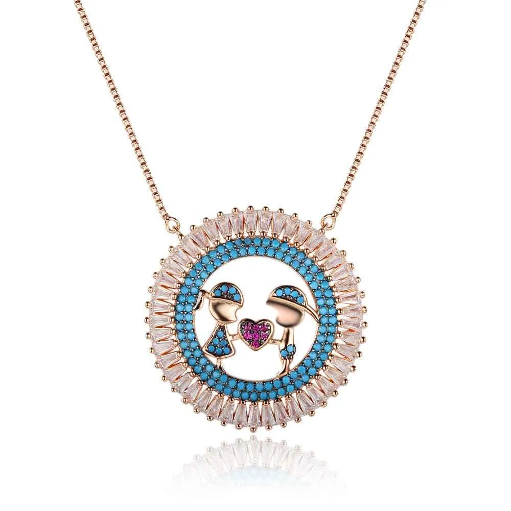Cubic Zirconia Sterling Silver 925 Women Necklace with Boy Girl Pendant
