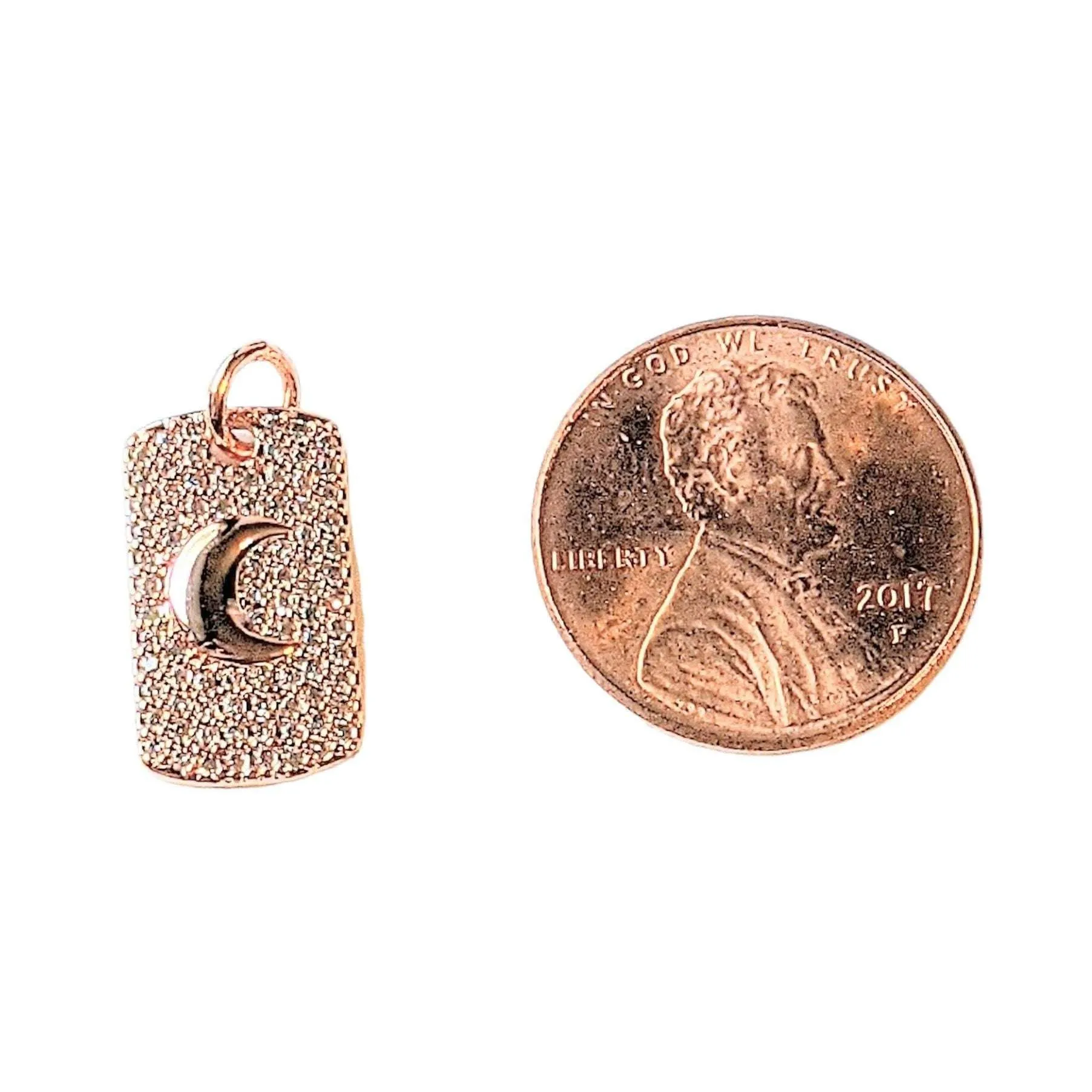 CZ Rose Gold Crescent Moon Tag Pendant