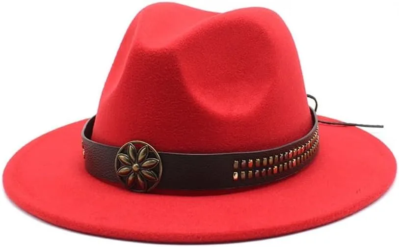DHAEY British Style Top Hat, New Jazz Hat, Spring and Autumn Big Brim Tibetan Hat, Wedding Shooting Ballroom Felt Hat Luopan Caps & Hats(Rose Red,58-60cm)