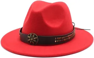 DHAEY British Style Top Hat, New Jazz Hat, Spring and Autumn Big Brim Tibetan Hat, Wedding Shooting Ballroom Felt Hat Luopan Caps & Hats(Rose Red,58-60cm)