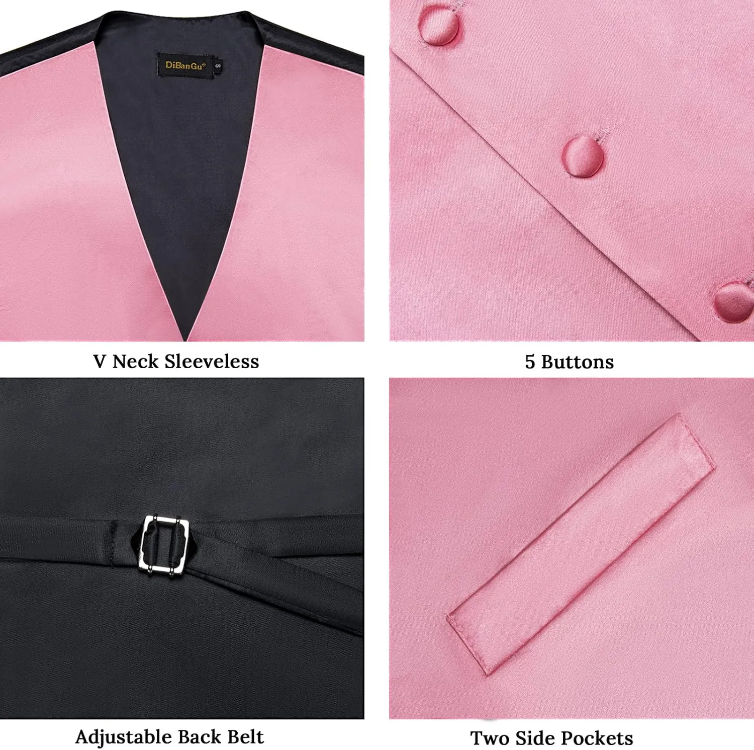 DiBanGu Mens Satin Vest and Bowtie Lapel Pin Set for Suit or Tuxedo,Solid Dress Waistcoat & Pre-tied Bowtie for Wedding Party