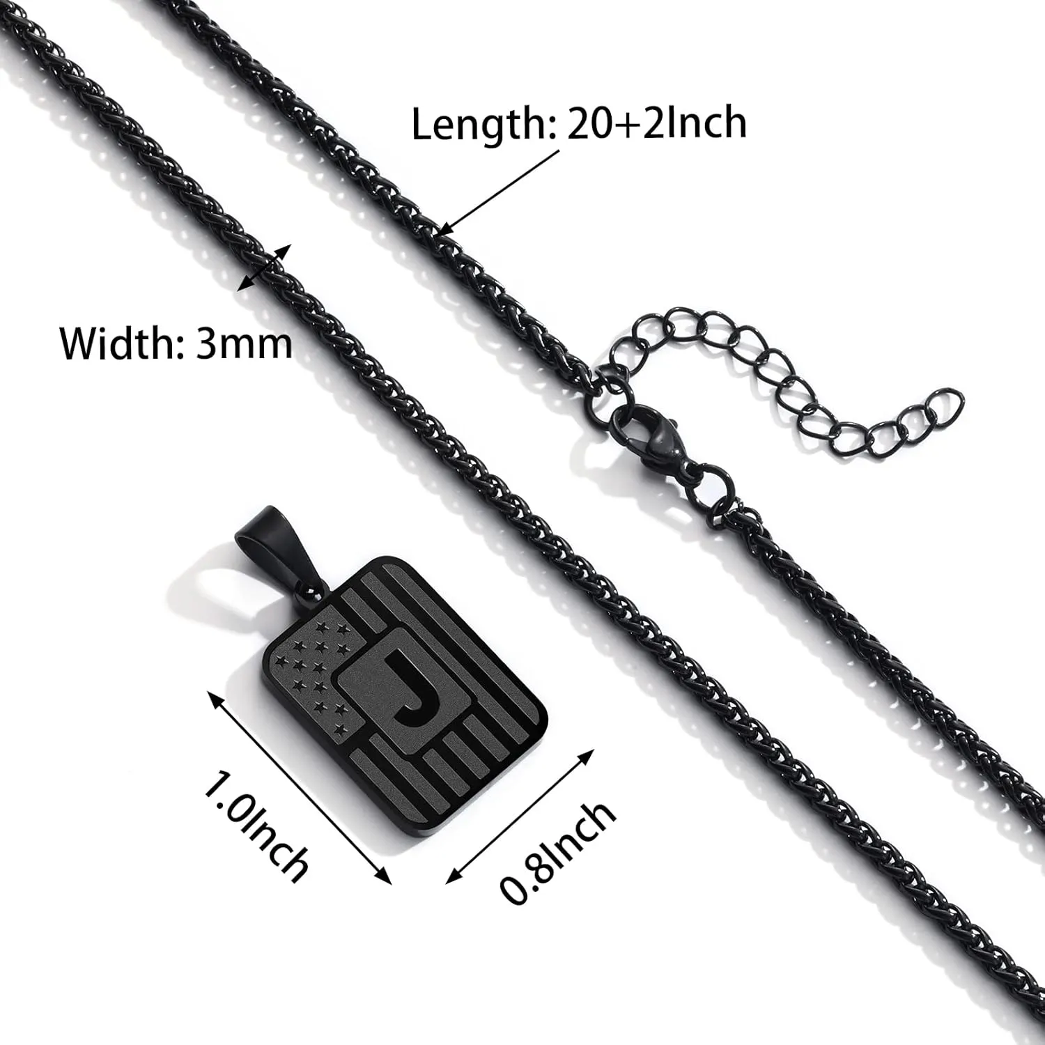 DuoDiner Initial A-Z Necklaces for Men Boys Kids, American Flag Stainless Steel Letter Pendent Chain 20 2 Inches Jewelry Gifts