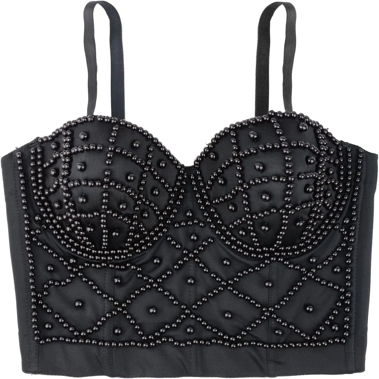 ELLACCI Sexy Pearls Beaded Bustier Corset Crop Top Club Party Cage Bra