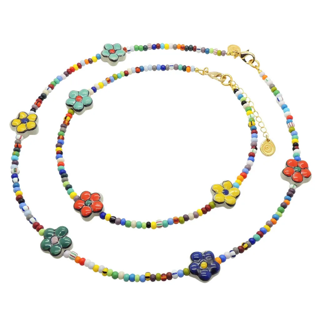 Flower Charms Balagan Glass Bead Choker