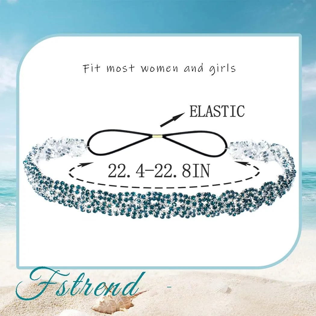 Fstrend Gold Elastic Rhinestone headbands Sparkly Crystal Headpiece Hair Accessories (Green)
