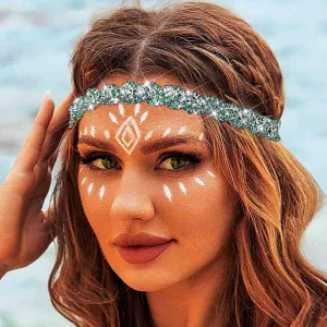 Fstrend Gold Elastic Rhinestone headbands Sparkly Crystal Headpiece Hair Accessories (Green)