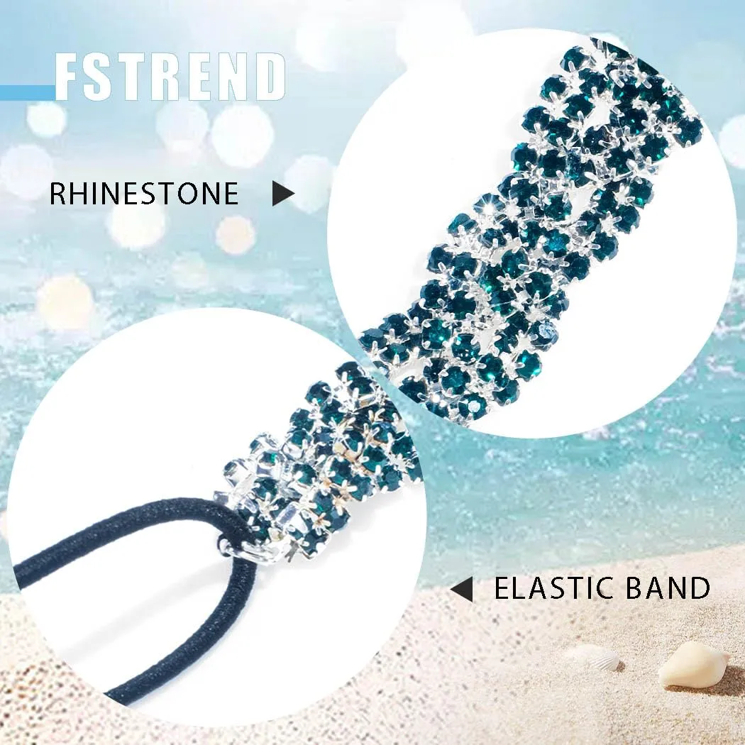 Fstrend Gold Elastic Rhinestone headbands Sparkly Crystal Headpiece Hair Accessories (Green)