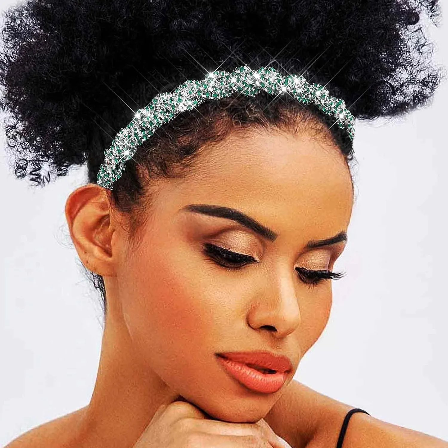 Fstrend Gold Elastic Rhinestone headbands Sparkly Crystal Headpiece Hair Accessories (Green)