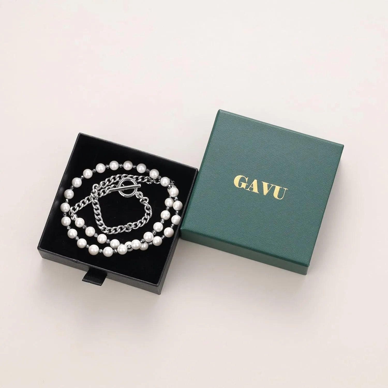 GAVU Shell Pearl Necklace for Men, Men??s Pearl Chain Necklace, Hematite Beaded Necklace for Men