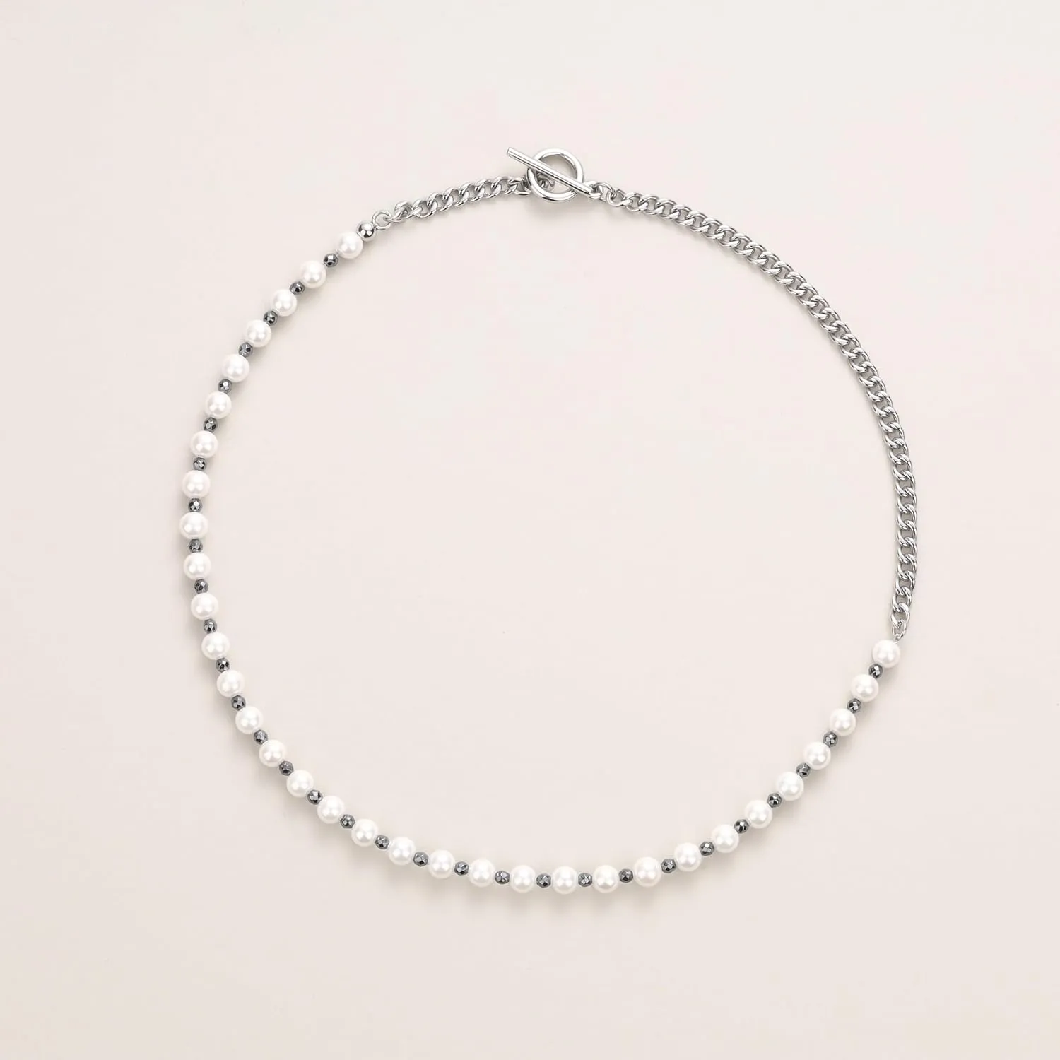GAVU Shell Pearl Necklace for Men, Men??s Pearl Chain Necklace, Hematite Beaded Necklace for Men