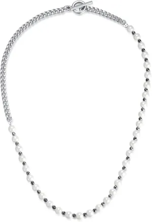 GAVU Shell Pearl Necklace for Men, Men??s Pearl Chain Necklace, Hematite Beaded Necklace for Men