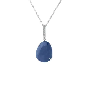 Genuine Rough Cut Sapphire and Diamond Silver Pendant
