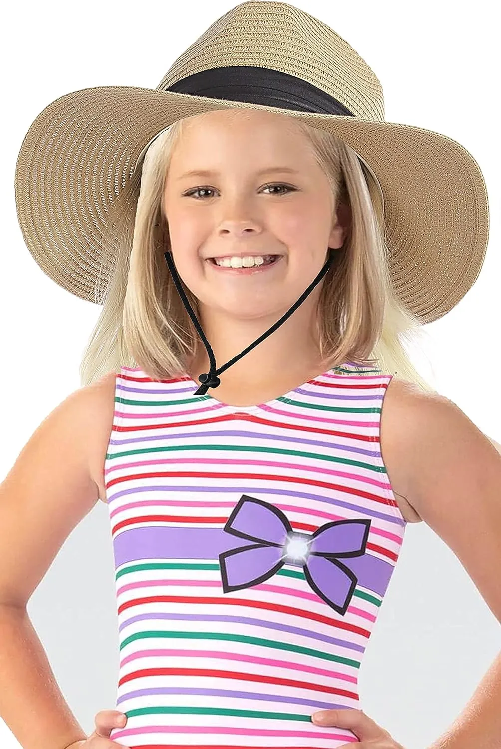 Girls Panama Wide-Brim Floppy Straw Sun-Hat Roll up Foldable Fedora Hat Summer Beach(2 Sizes:5 to9 Years;9 to 19Years)