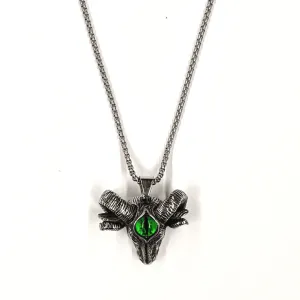 Goat Head with Green Gem Stainless Steel Chain Necklace