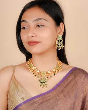 Green Color Gold Plated Mishr Necklace Set - MR-S674M