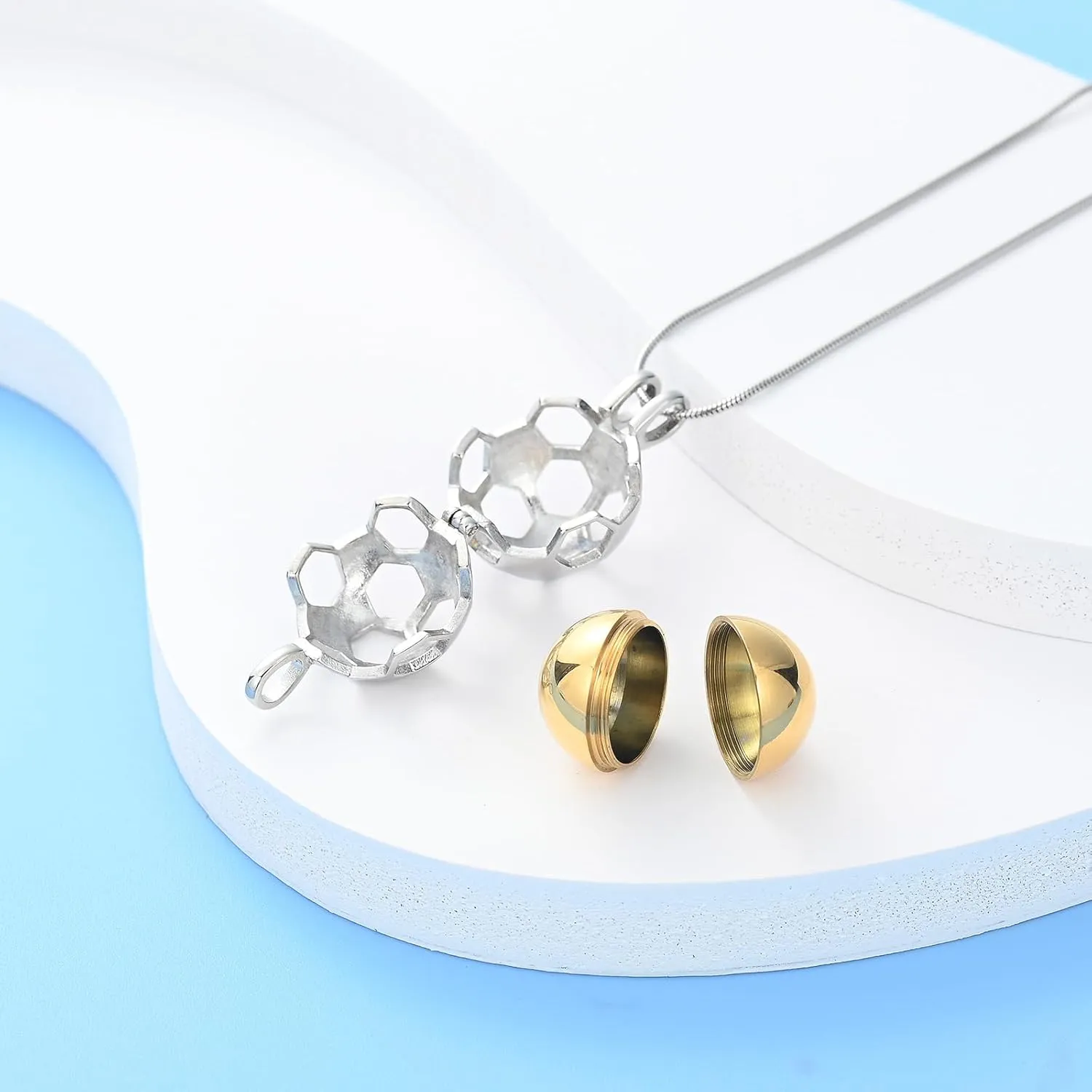 Hearbeingt Football Cremation Jewelry for Ashes Hollow Soccer Urn Necklace for Women for Men Memorial Urn Locket Ashes Pendant
