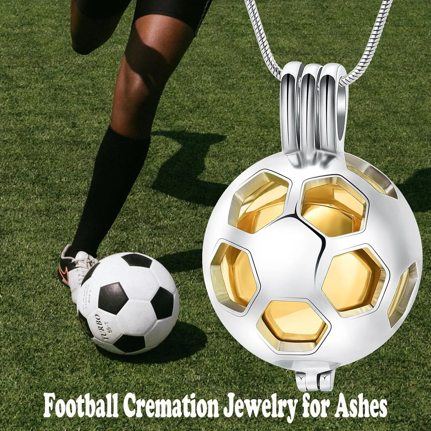 Hearbeingt Football Cremation Jewelry for Ashes Hollow Soccer Urn Necklace for Women for Men Memorial Urn Locket Ashes Pendant