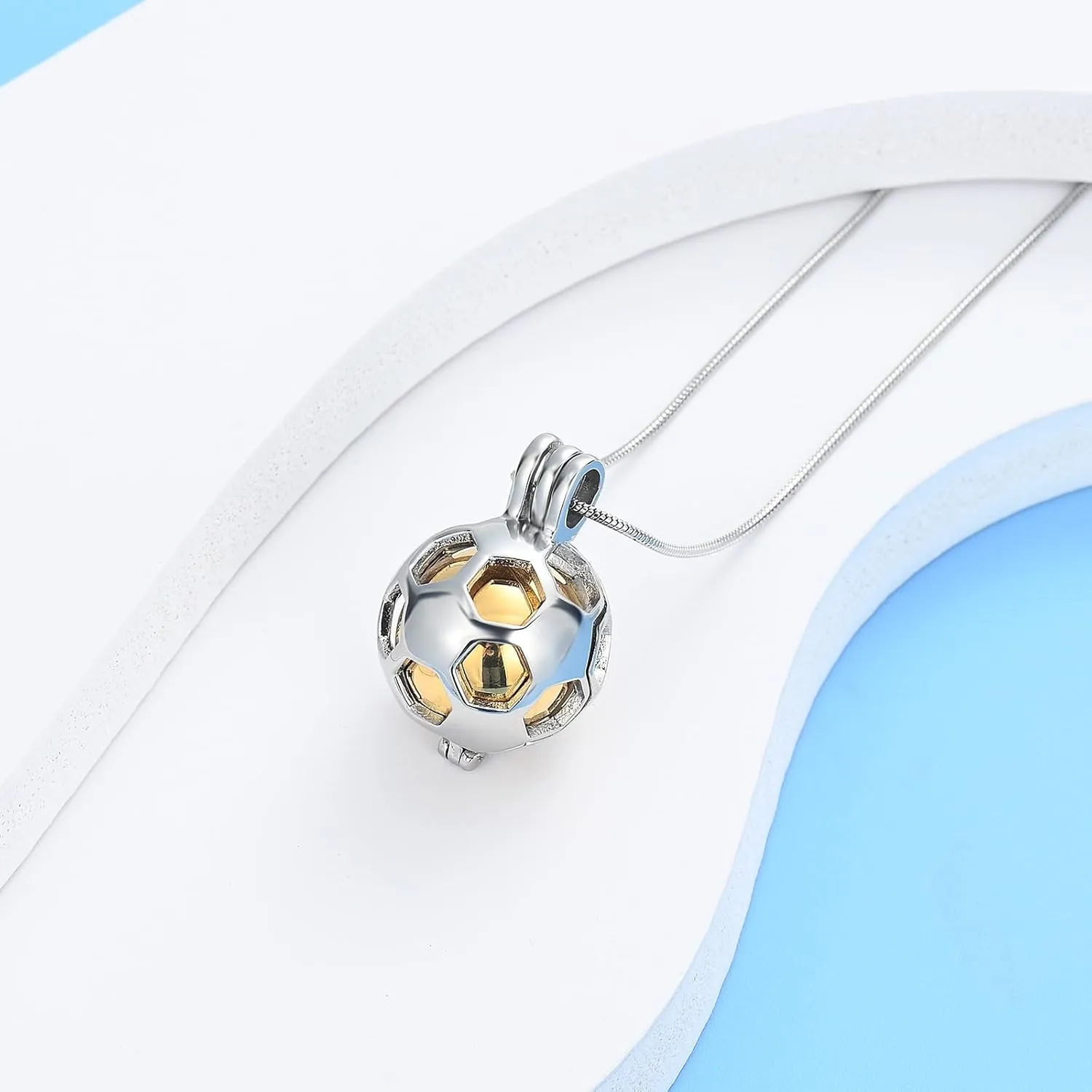 Hearbeingt Football Cremation Jewelry for Ashes Hollow Soccer Urn Necklace for Women for Men Memorial Urn Locket Ashes Pendant