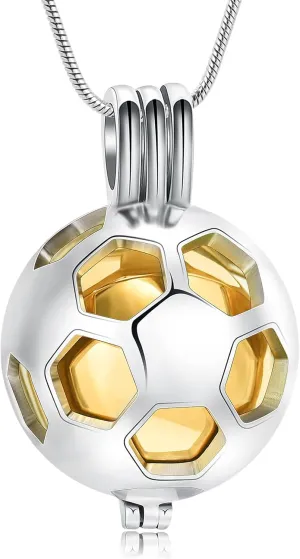 Hearbeingt Football Cremation Jewelry for Ashes Hollow Soccer Urn Necklace for Women for Men Memorial Urn Locket Ashes Pendant