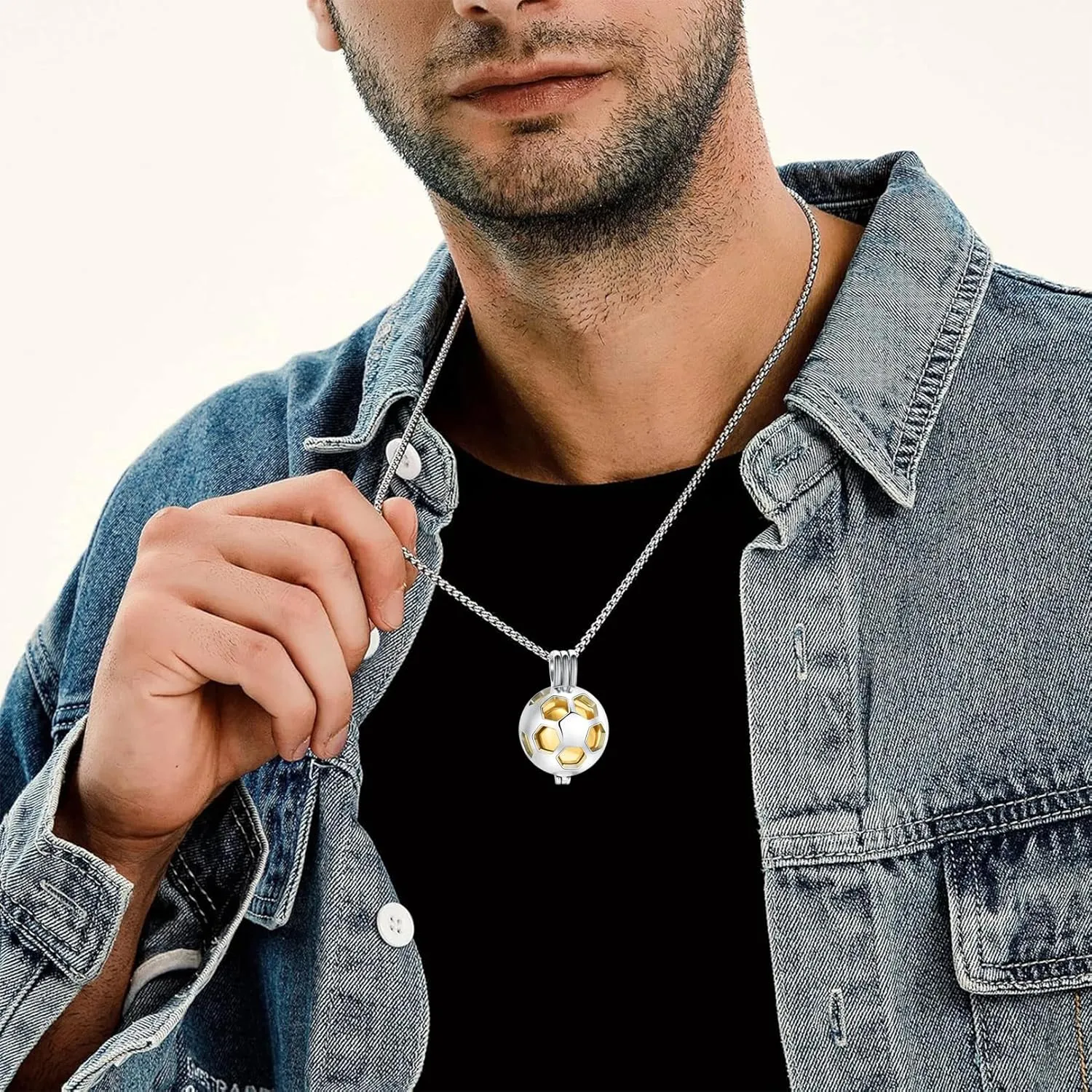 Hearbeingt Football Cremation Jewelry for Ashes Hollow Soccer Urn Necklace for Women for Men Memorial Urn Locket Ashes Pendant