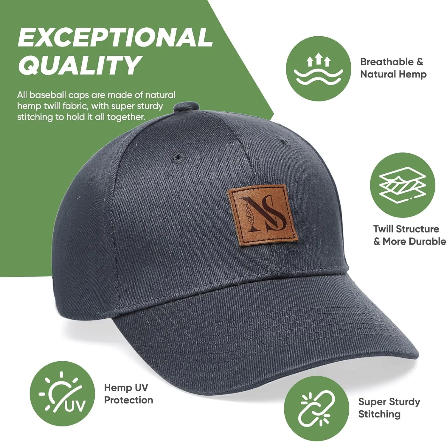 Hemp Snapback Hats for Men & Women, Natural UV Protection, Womens Trucker Hats, Twill Fabric, Mens Baseball Hats