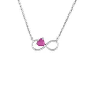 Infinity Heart Necklace - Created Pink Sapphire Infinity Necklace in Silver