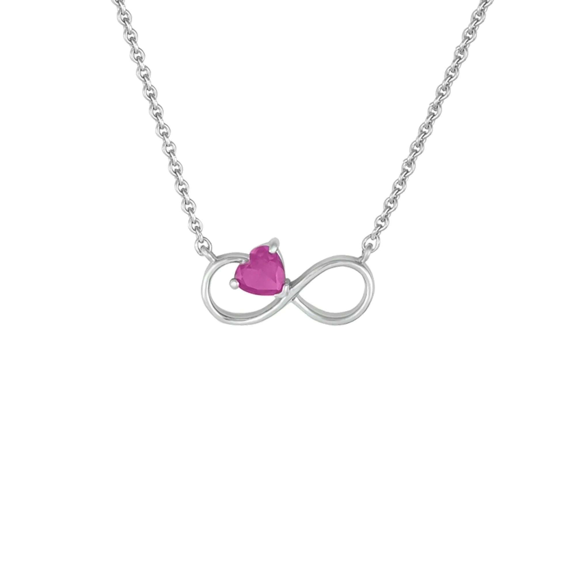 Infinity Heart Necklace - Created Pink Sapphire Infinity Necklace in Silver