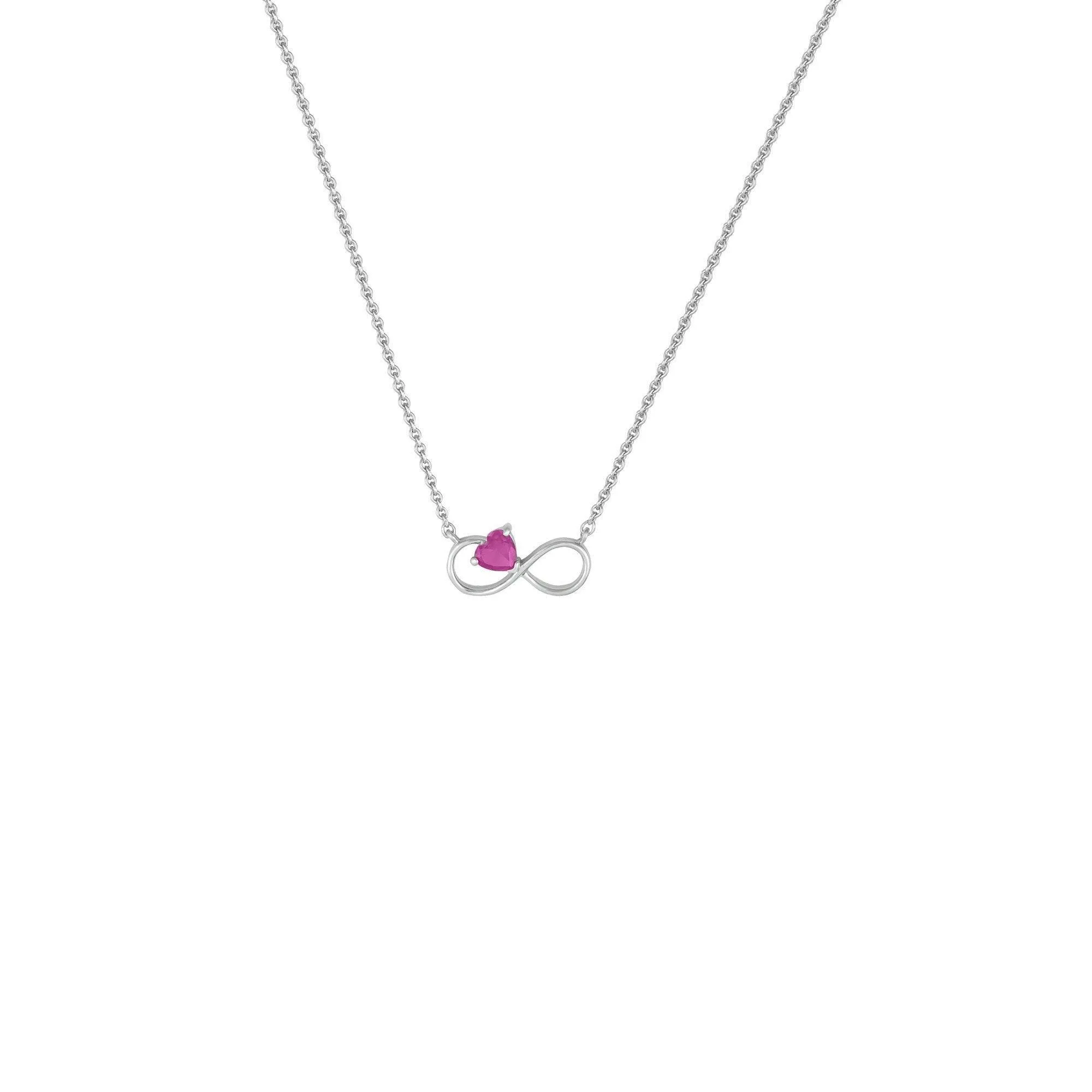 Infinity Heart Necklace - Created Pink Sapphire Infinity Necklace in Silver