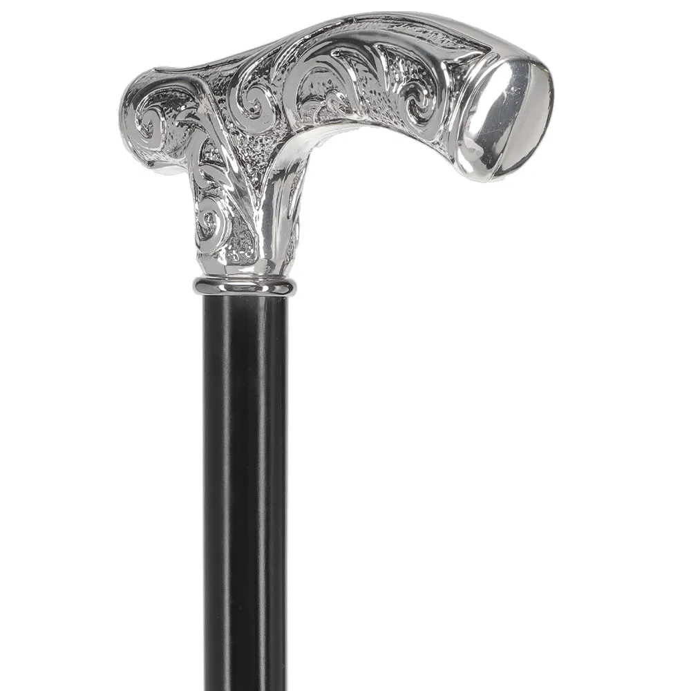 Italian Luxury Silver 925r Embossed Fritz Handle Cane