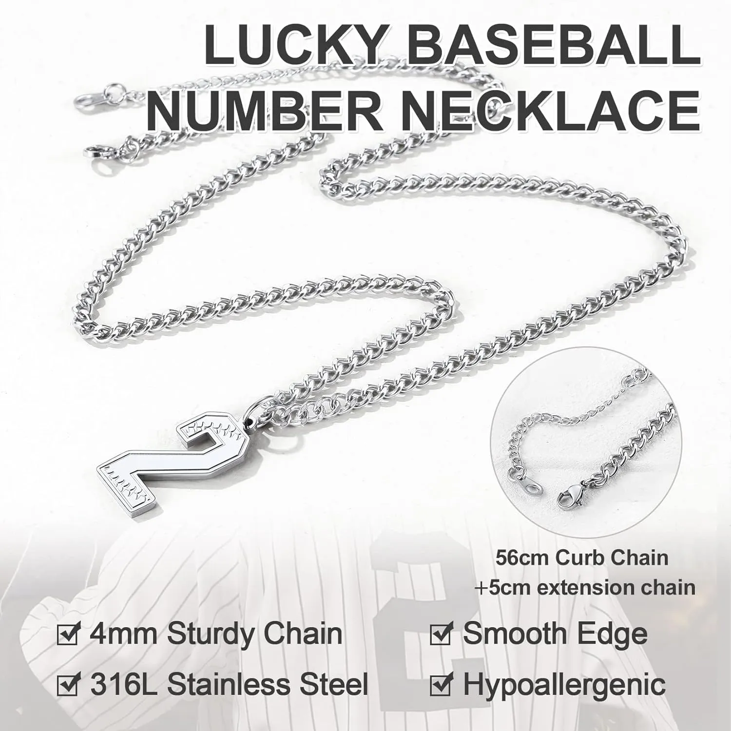 KeyStyle Baseball Number Necklace For Men Husband, Custom Youth Baseball Necklaces for Teens Personalized Pendant for Baseballs Fans