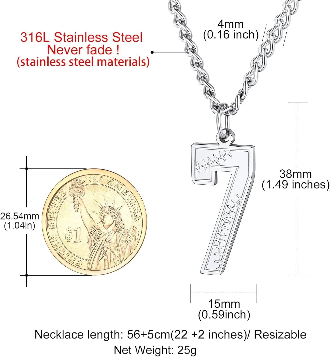 KeyStyle Baseball Number Necklace For Men Husband, Custom Youth Baseball Necklaces for Teens Personalized Pendant for Baseballs Fans