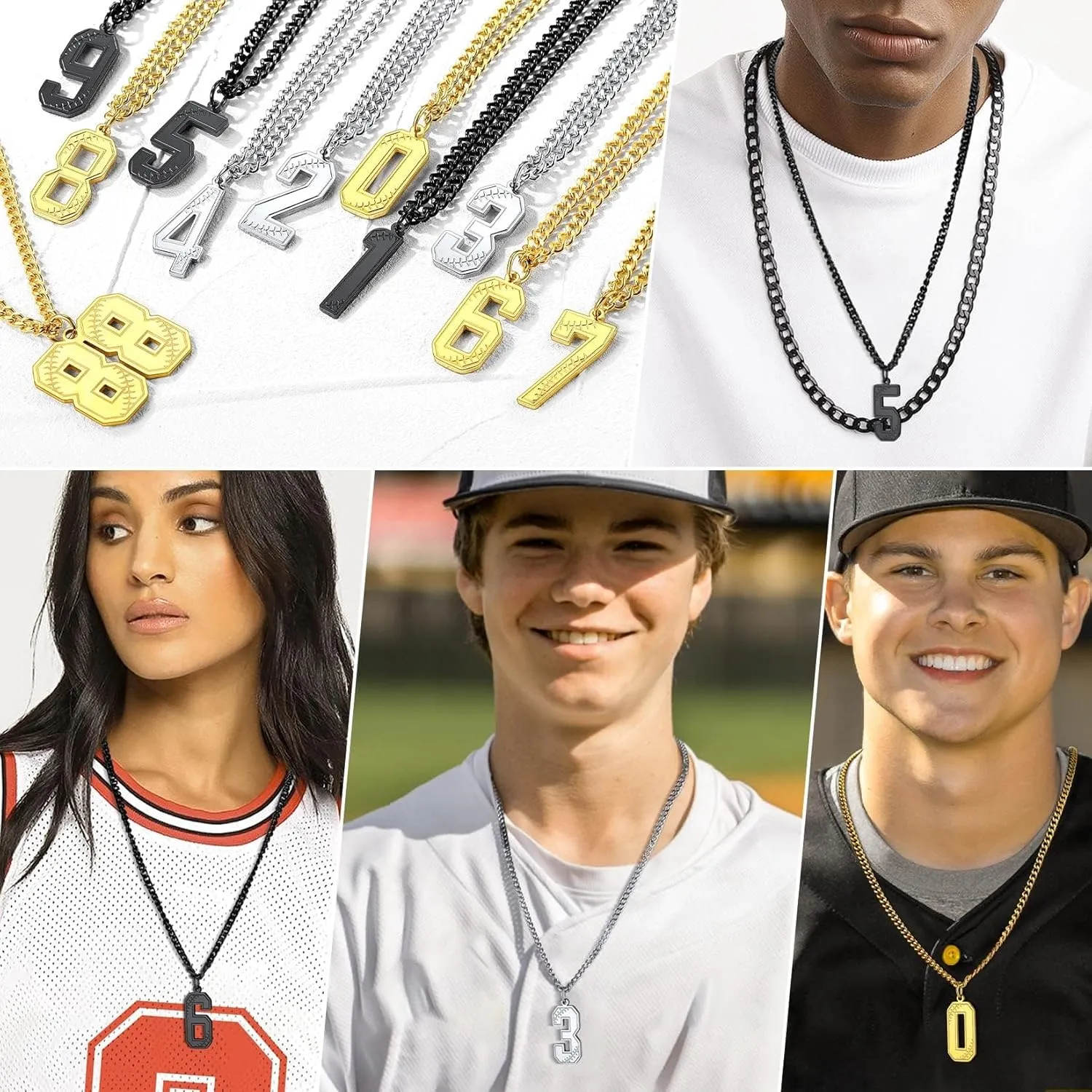 KeyStyle Baseball Number Necklace For Men Husband, Custom Youth Baseball Necklaces for Teens Personalized Pendant for Baseballs Fans